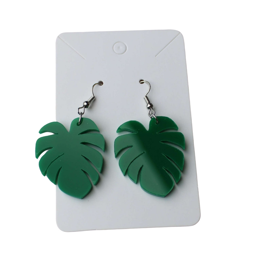 monstera leaf earrings Monstera Leaf Dangle Earrings Tropical Leaf Earrings