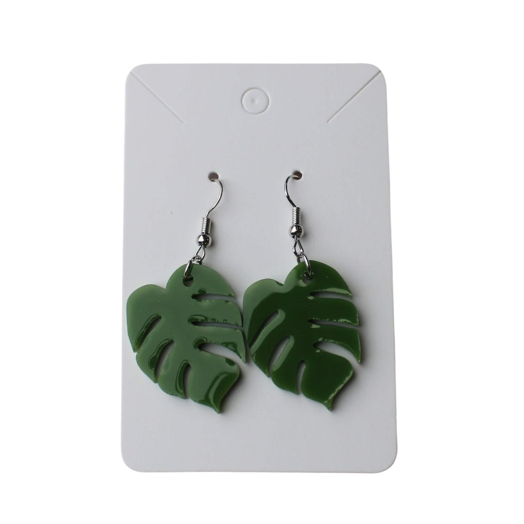 monstera plant earrings Monstera Leaf Dangle Earrings Tropical Leaf Earrings Green