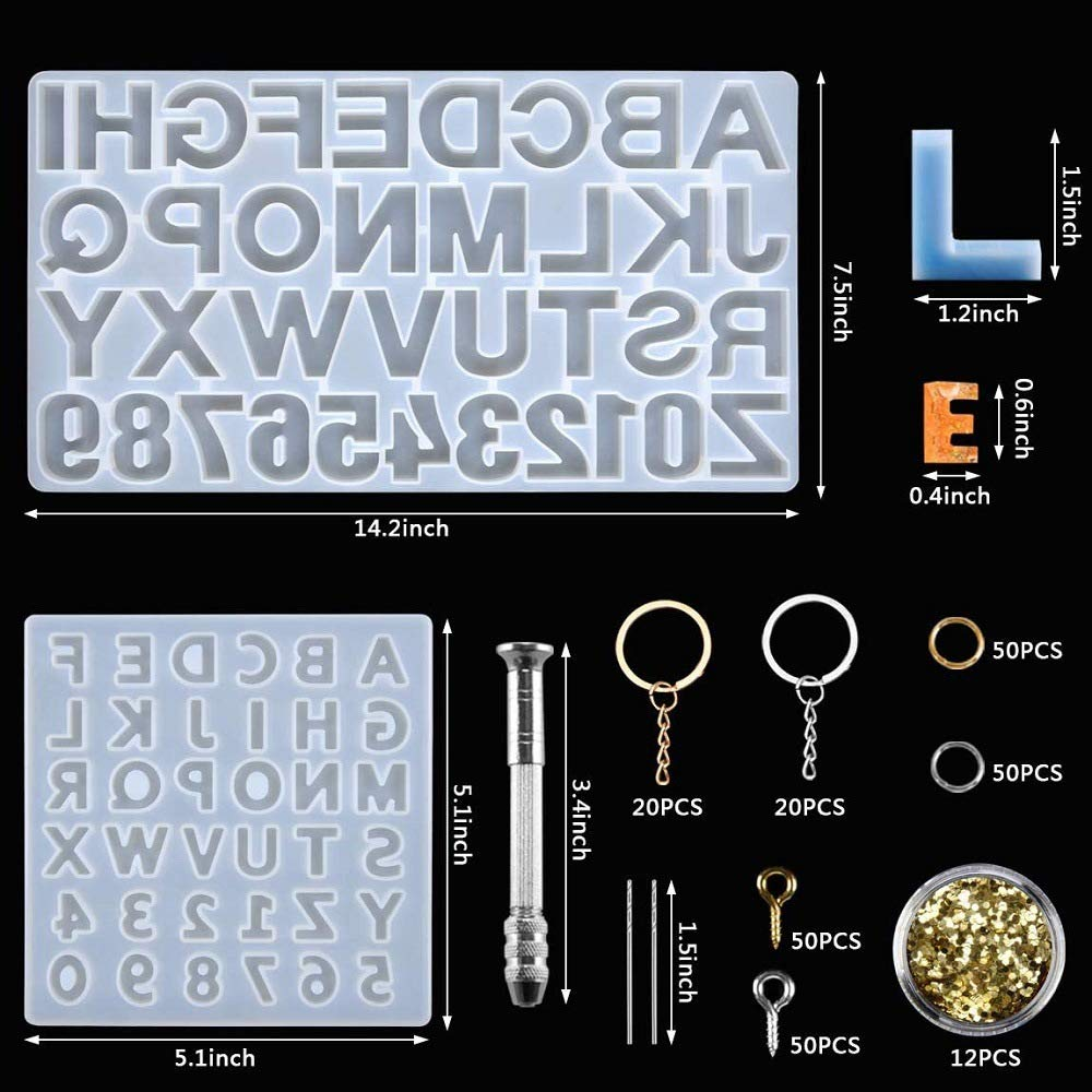 255pcs Alphabet Silicone Mold - Letter Mold for Resin - Reverse Silicone Mold - Mold for Keychain - Letters and Numbers Mold for Epoxy Resin