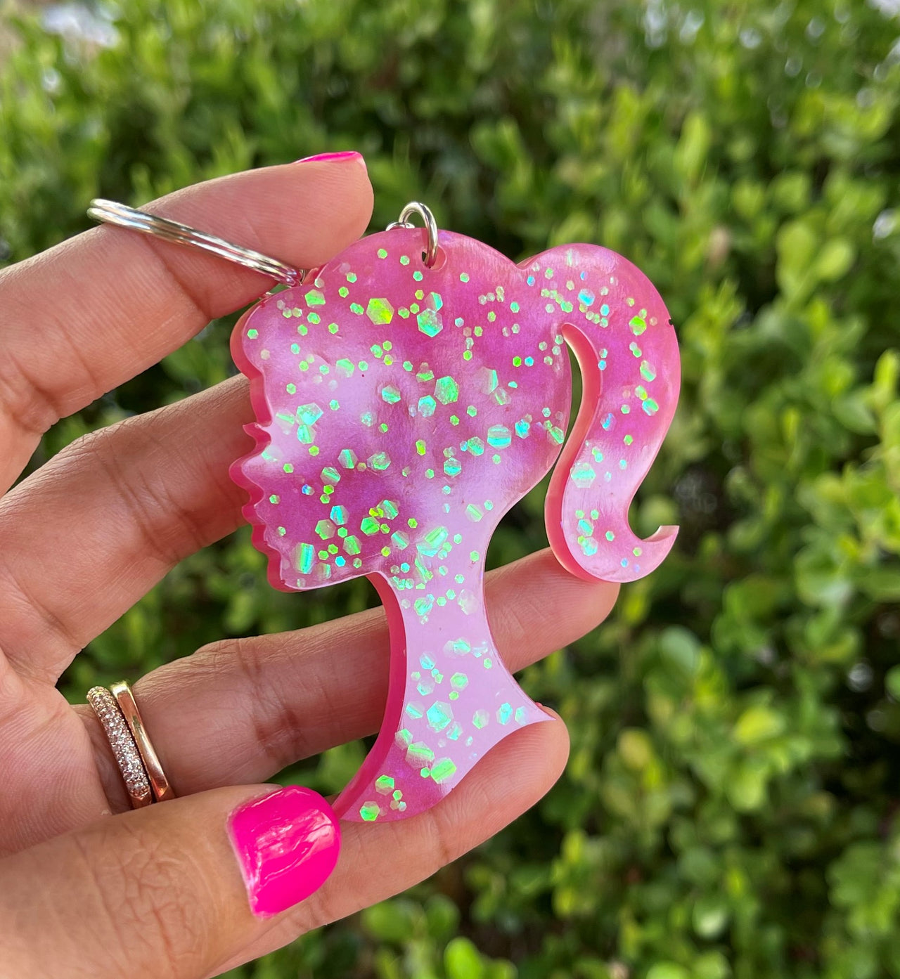 Barbie Head Pink Resin Keychain