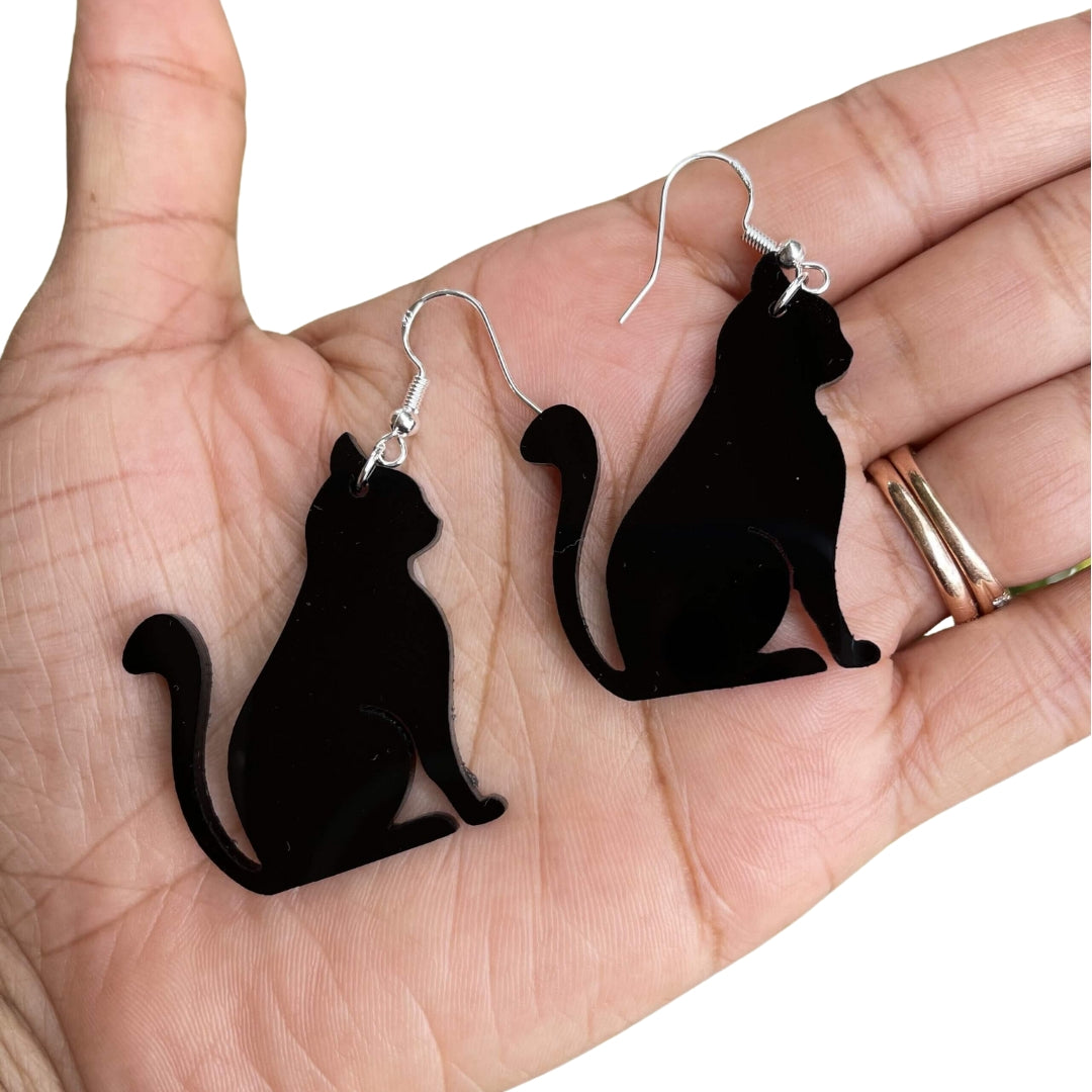 Cat Sillhouette Acrylic Dangle Earrrings
