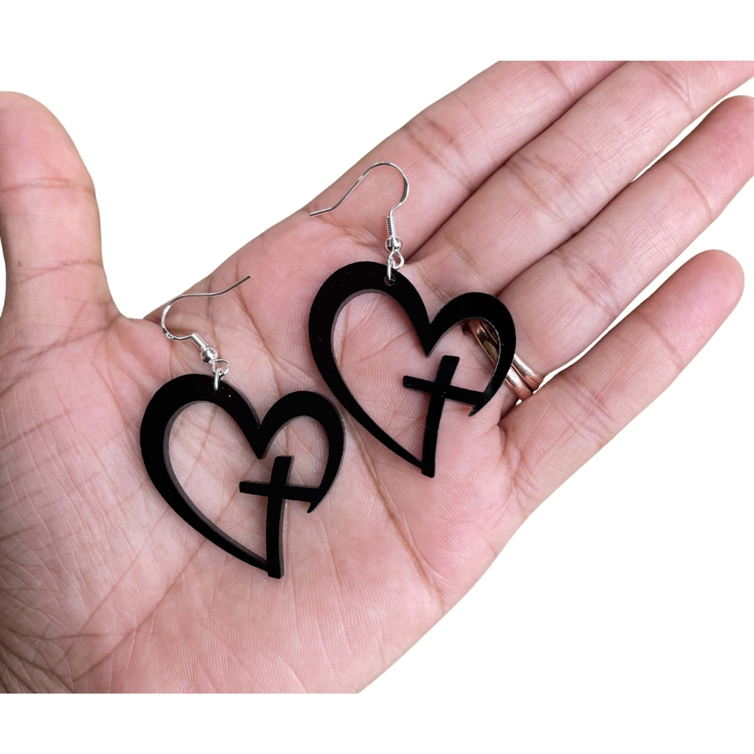 Cross Heart Religious Acrylic Dangle Earrings