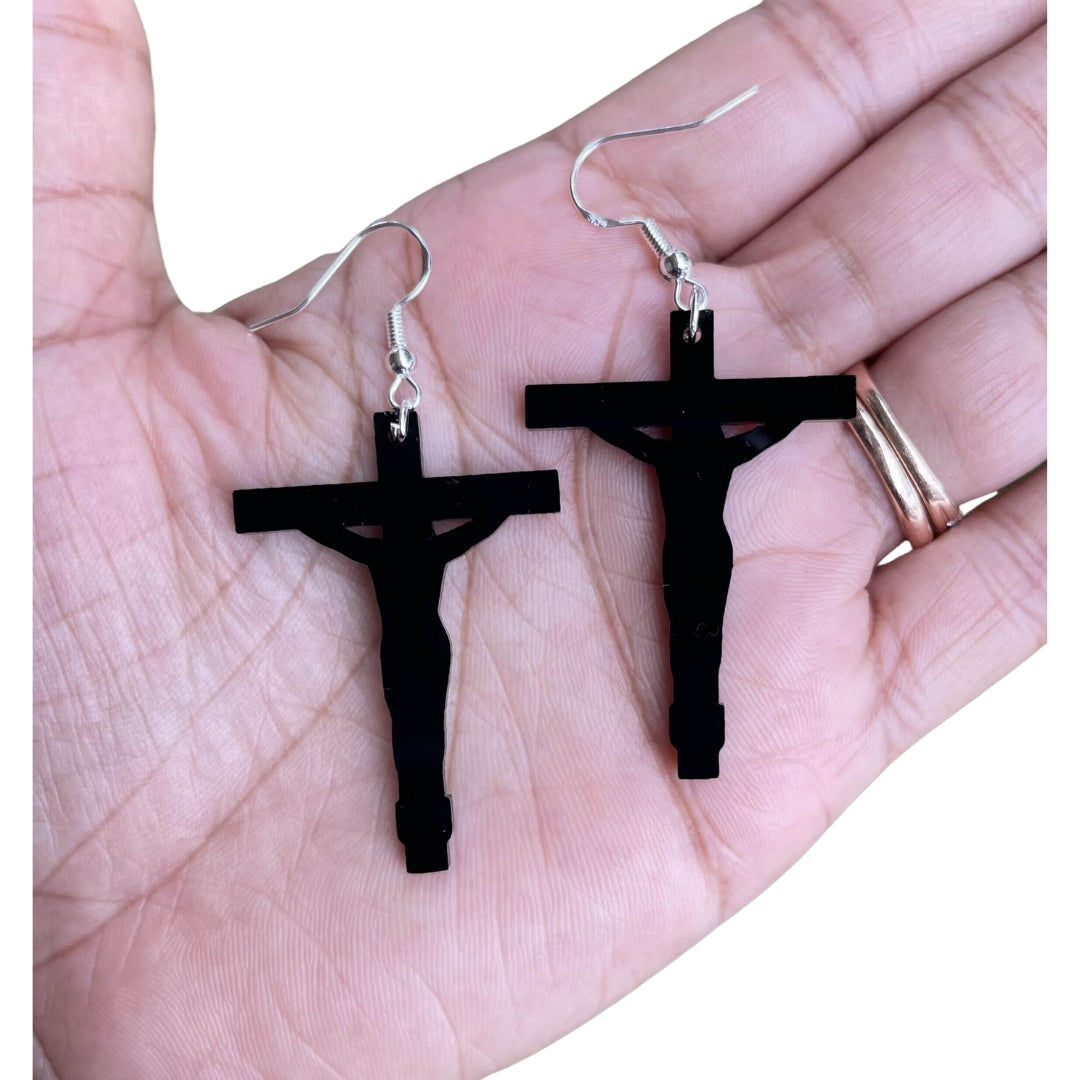 Jesus Christ Cross Religious Acrylic Dangle Earrings