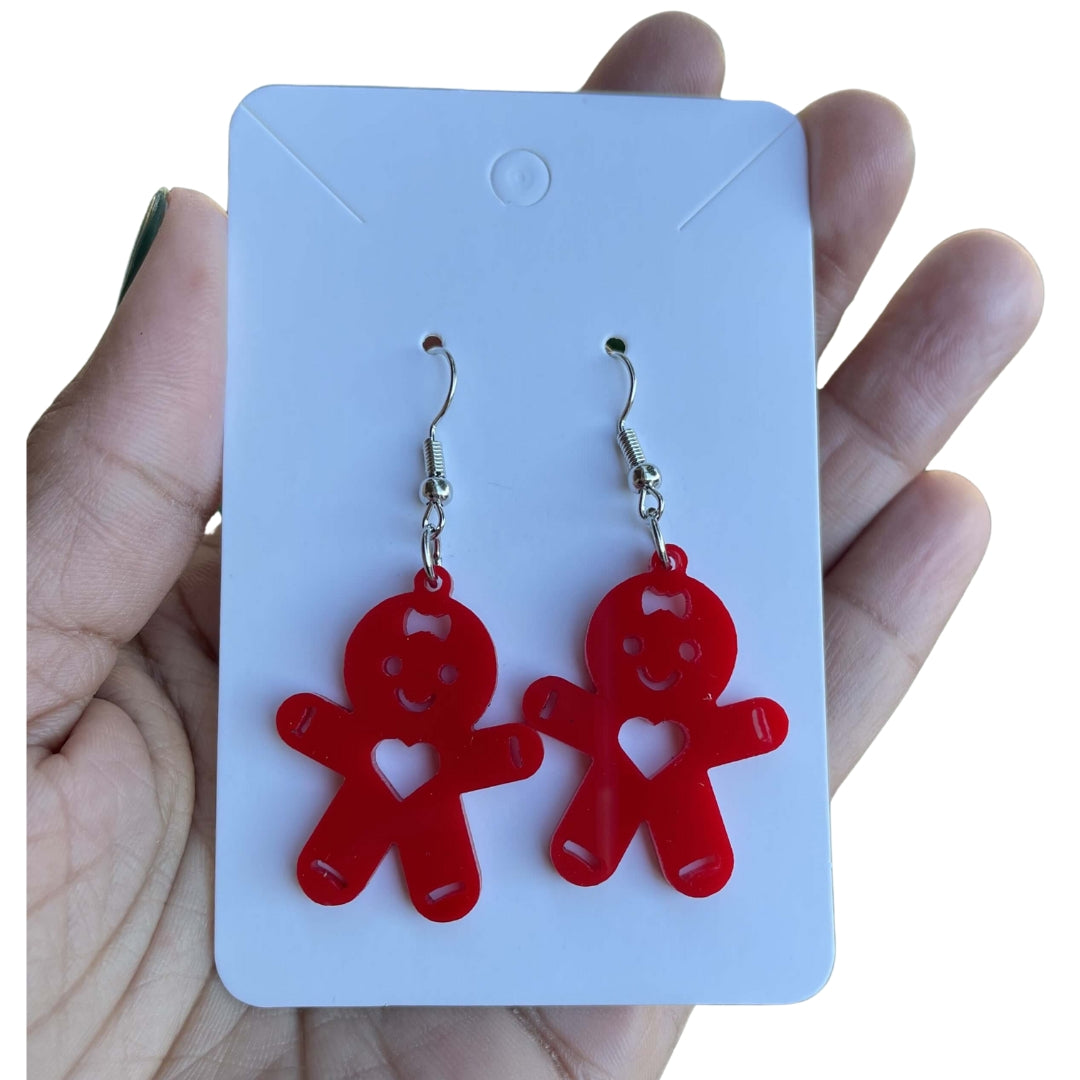 Gingerbread Man Christmas Dangle Drop Earrings Set