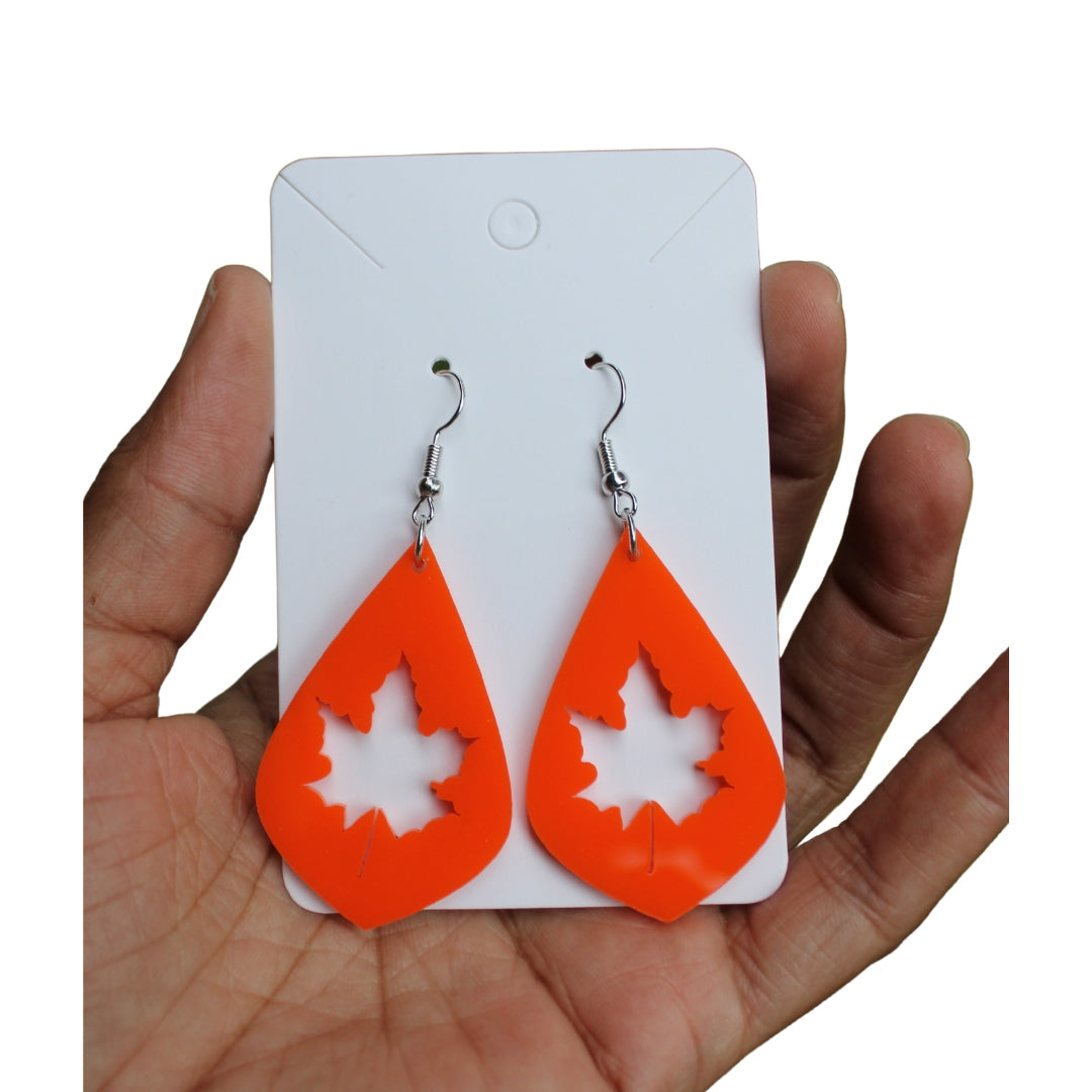 Fall Maple Leaf Dangle Earrings Orange Canada Earrings