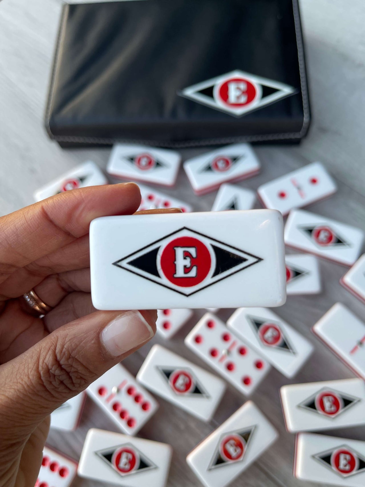 Leones del Escogido Jumbo Professional Acrylic Domino Set With Metal Spinner Dominican Baseball