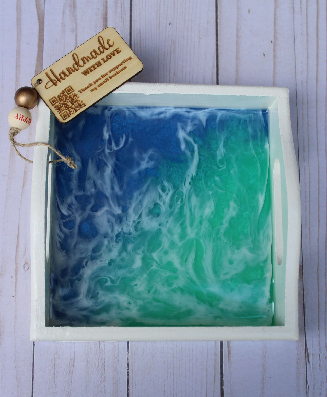 Ocean Breeze Wooden Tray Decor with Epoxy Resin