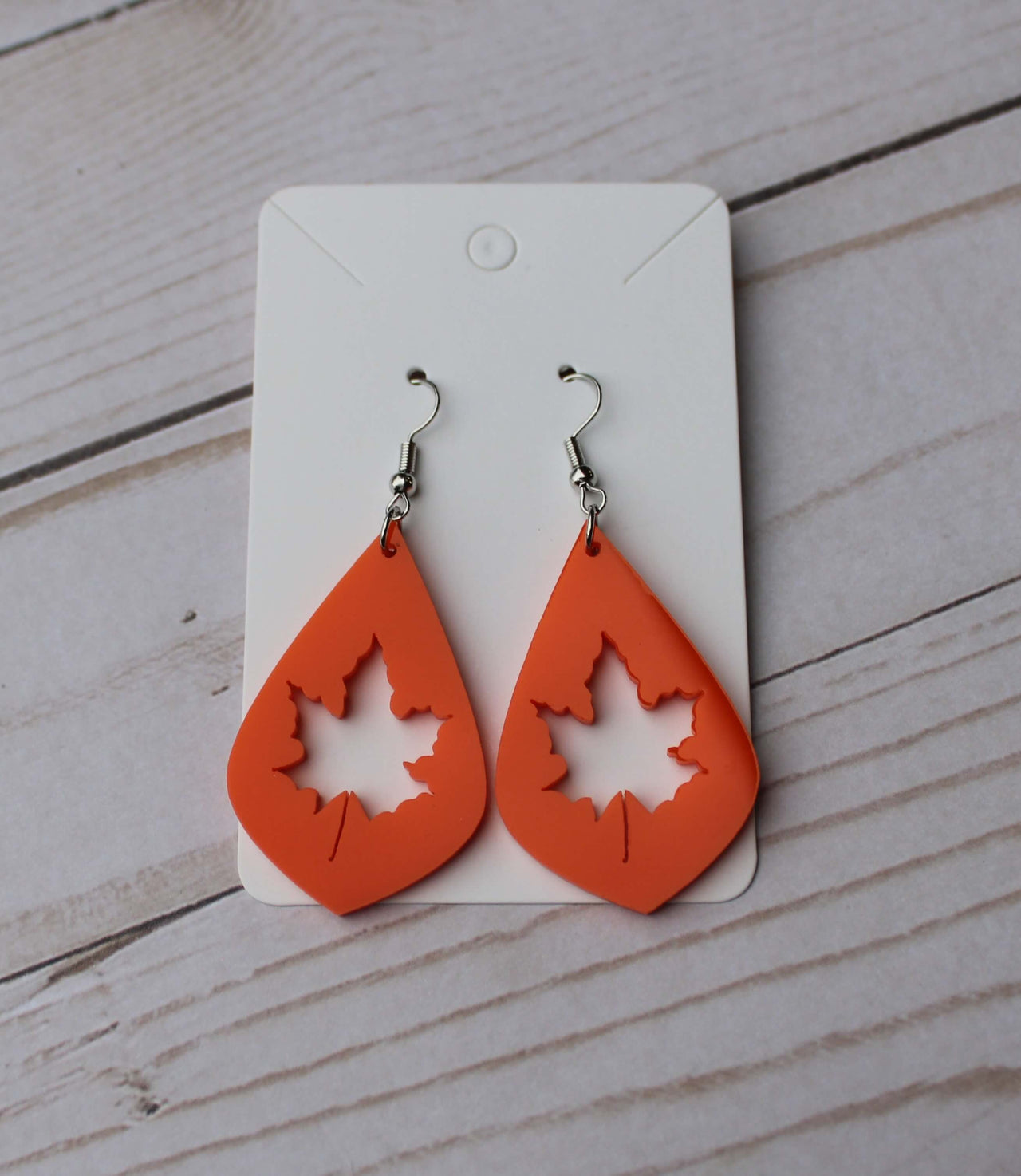 Fall Maple Leaf Dangle Earrings Orange Canada Earrings