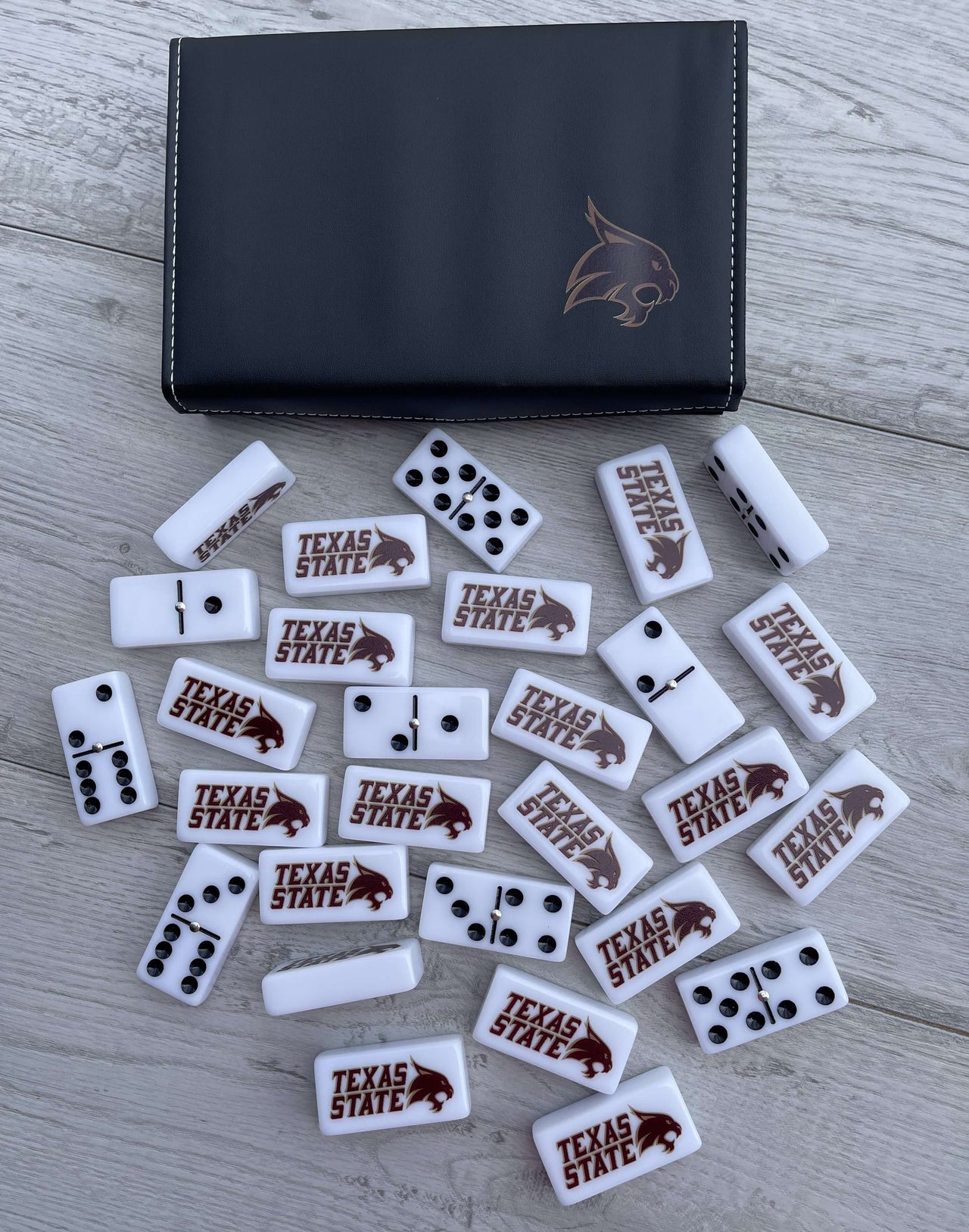 Texas State Bobcats Dominoes Set American College Football Custom Acrylic Dominoes Size Jumbo with Spinner