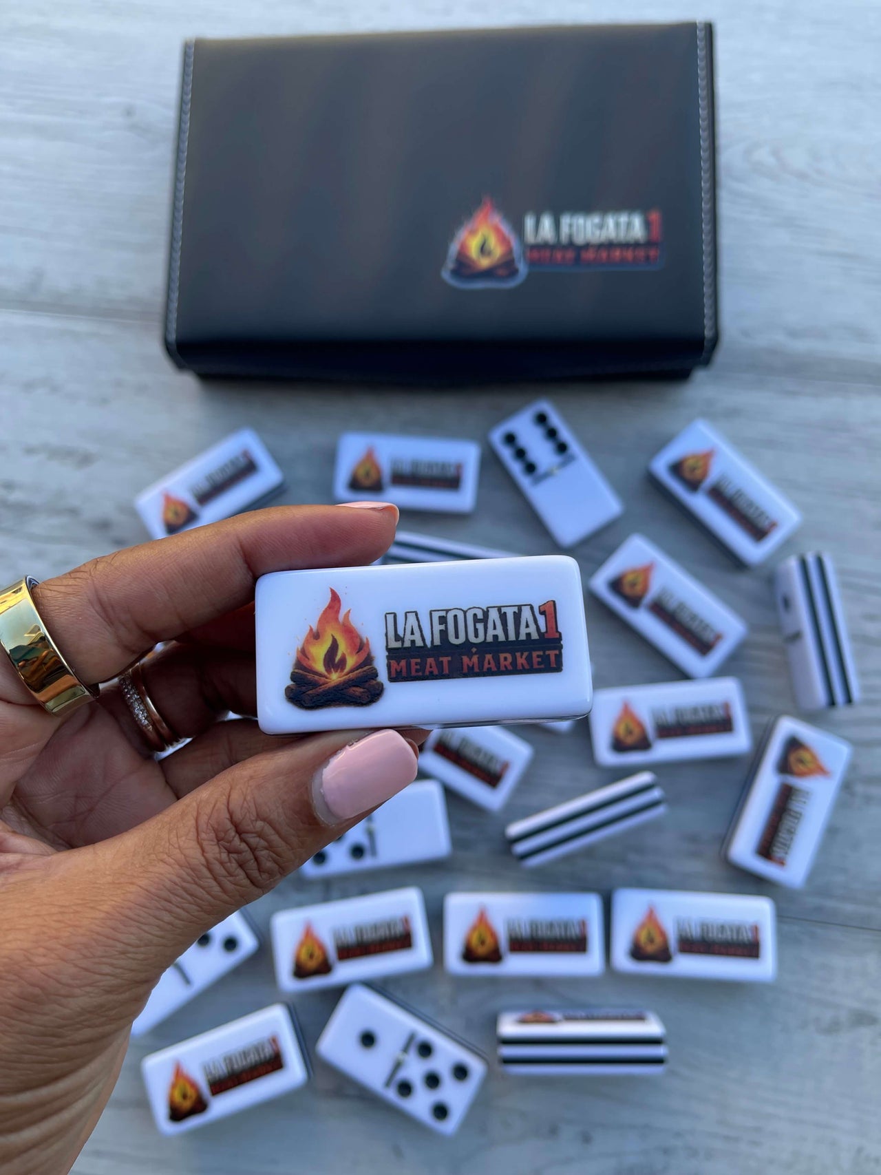 Custom Jumbo Acrylic Domino Set | Personalized with Your Logo, Team or Design | Metal Spinner Included | Unique Gift Idea