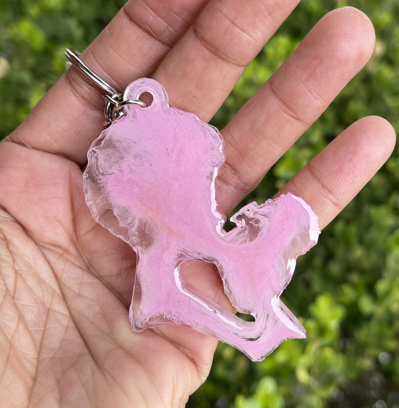 Mom and Daughter Pink Resin Keychain