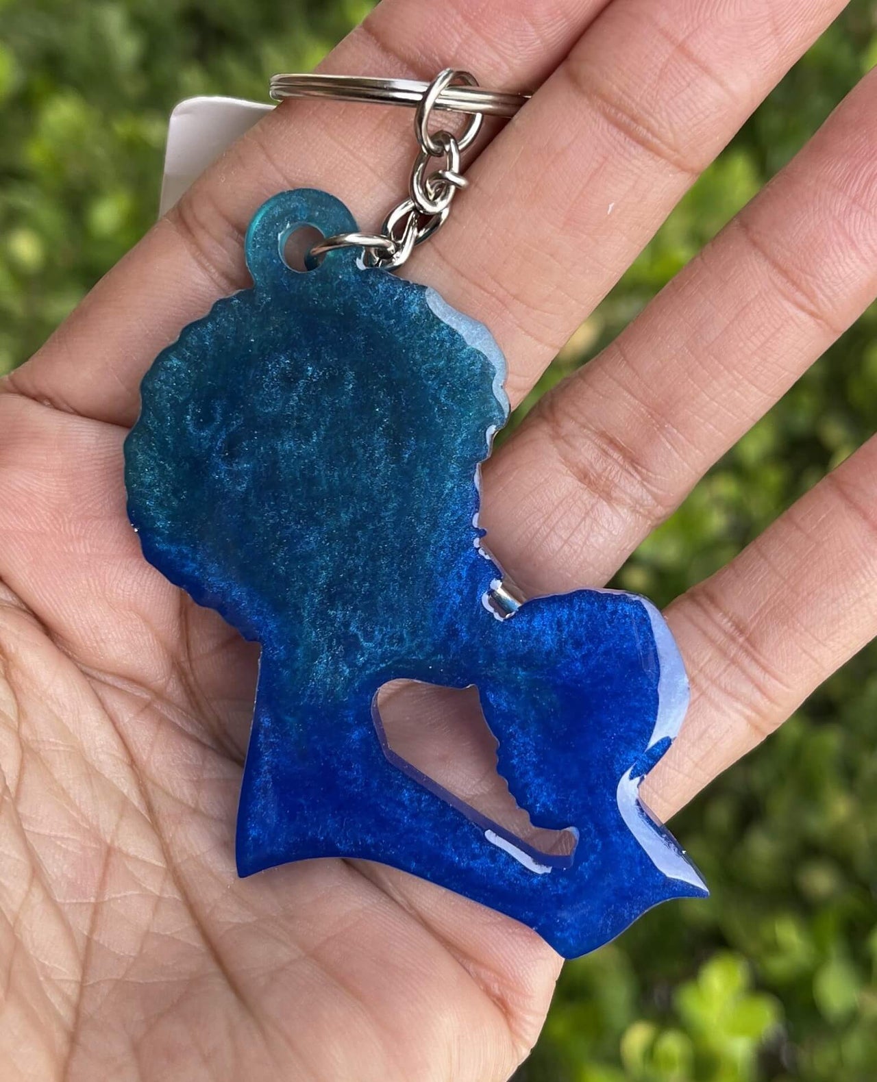 Mom and Son Blue Resin Keychain
