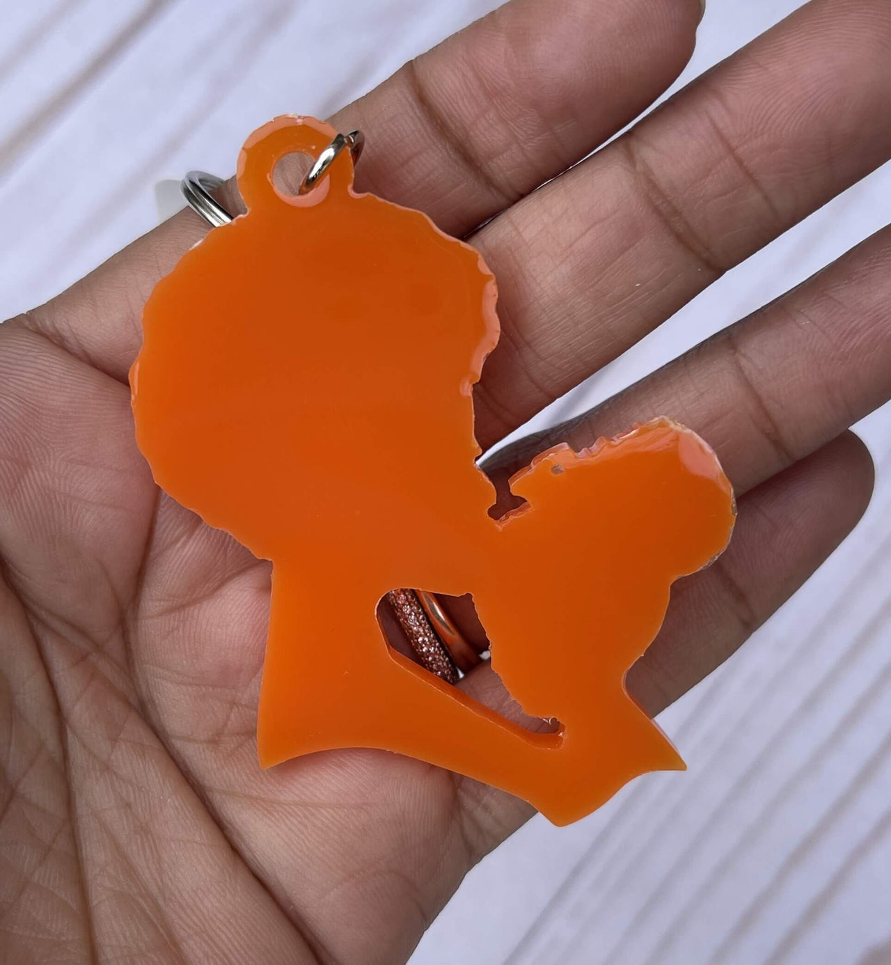 Mom and Daughter Orange Resin Keychain