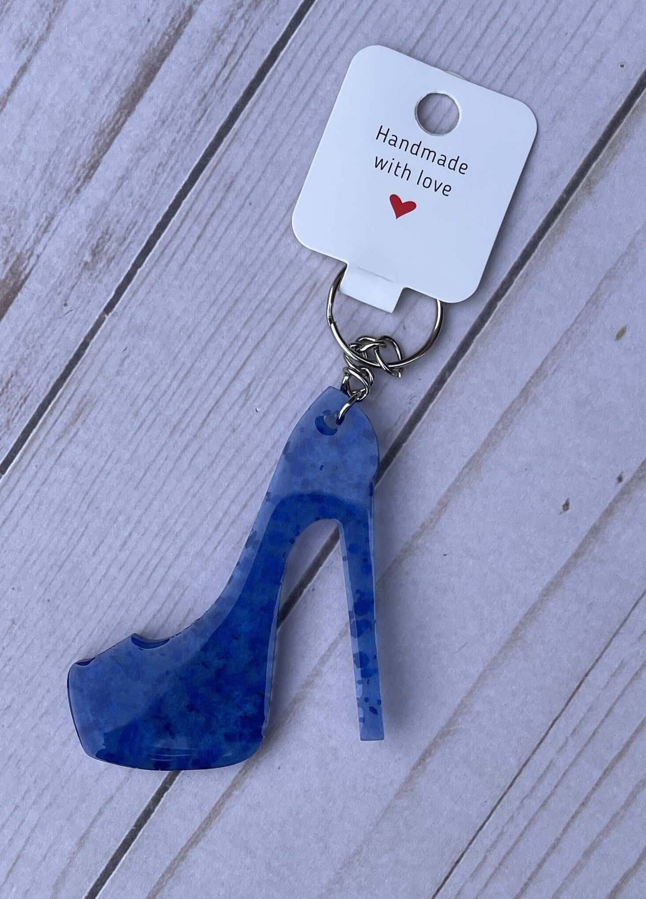 High Heel Shoe Blue Resin Keychain