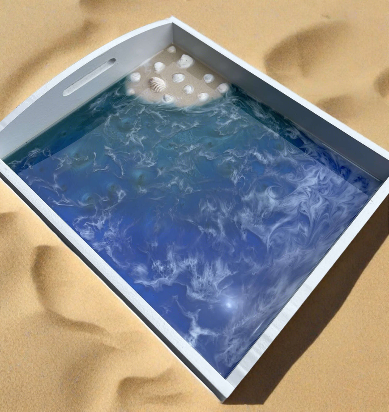 Ocean Breeze Wooden Tray Decor with Epoxy Resin Beach Lover Tray
