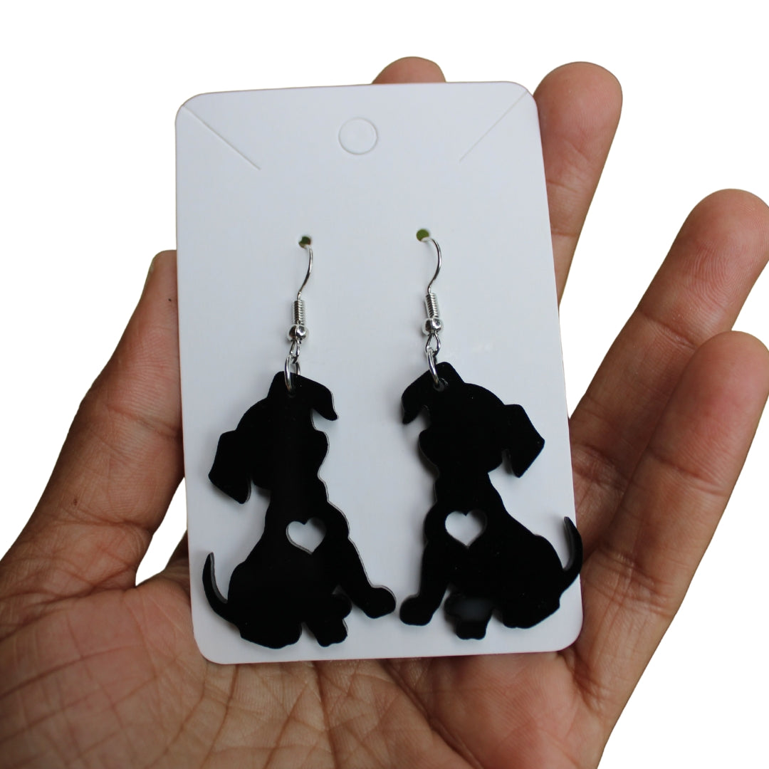 Puppy Dog Dangle Earrings Cute Dog with Heart