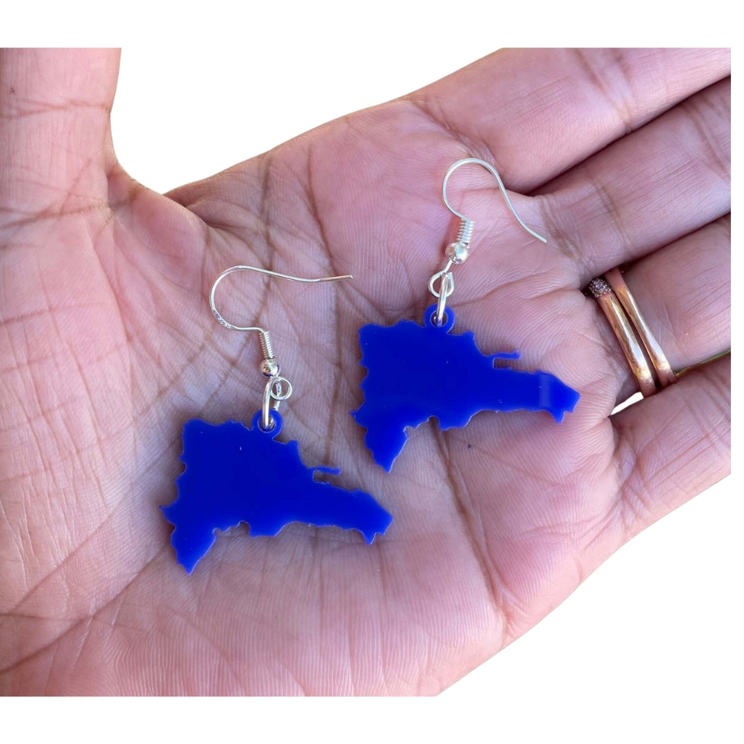 Dominican Republic Map Cast Acrylic Dangle Earrings DR
