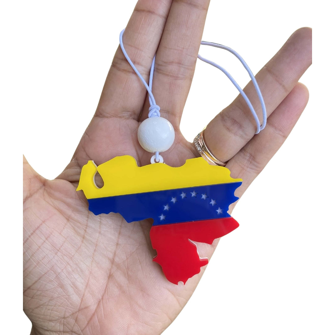 Venezuela Flag and Map Keychain Bandera y Mapa Venezuela Car Mirror Hanging Ornament Bag Tag Key