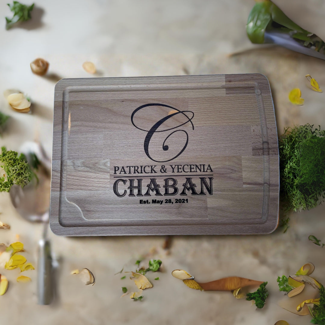 Custom Engraved Cutting Board Wedding Name and Date Cheese Serving Board