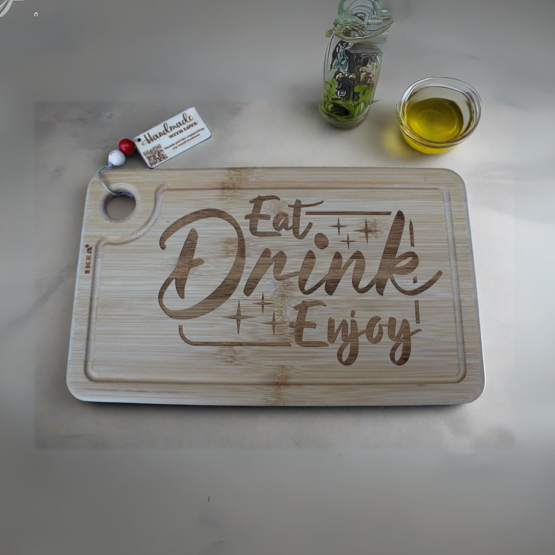 Eat Drink Enjoy Engraved Cutting Board Cheese Serving Board