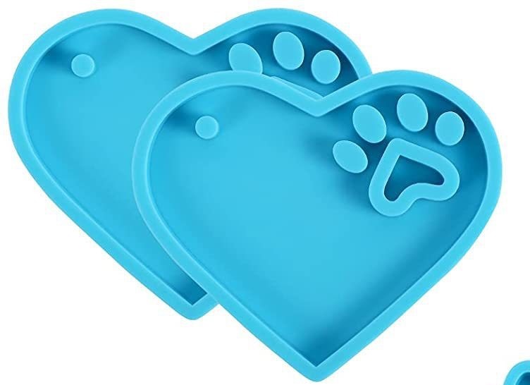 2 Pcs Heart with Paw Dog Lovers Keychain Mold Wolf Cat Animals Paw