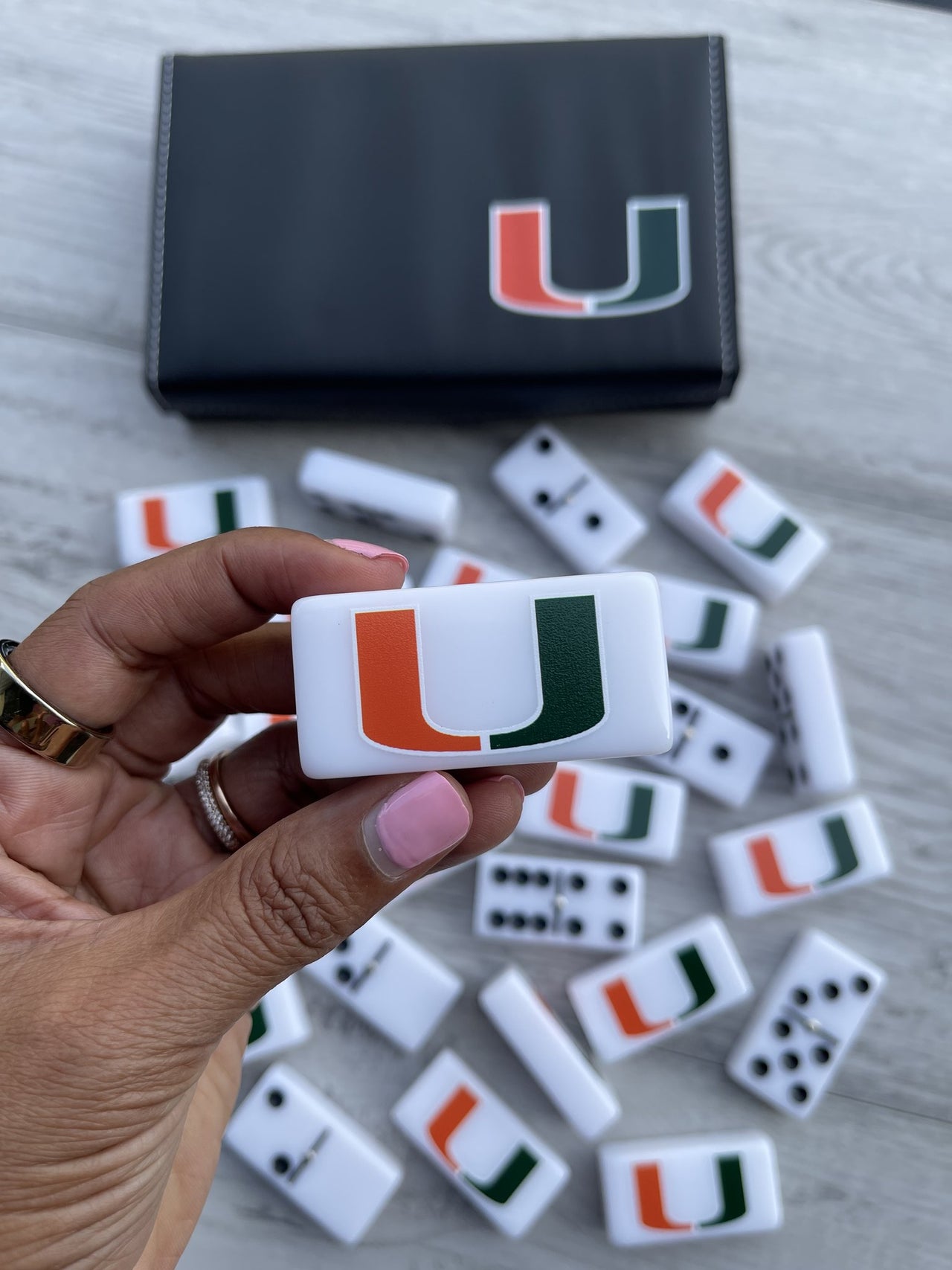University of Miami Hurricanes Dominoes Set American College Football Custom Acrylic Dominoes Size Jumbo with Spinner