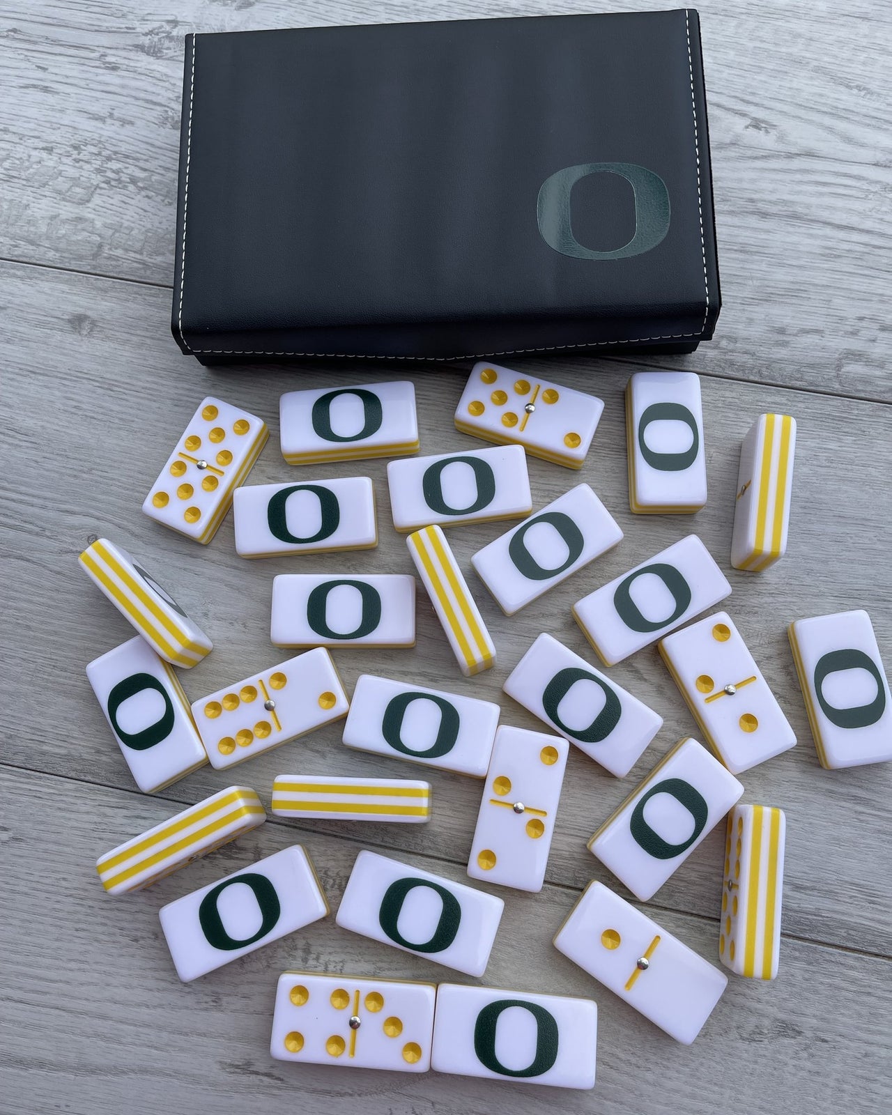 Oregon Ducks Dominoes Set American College Football Custom Acrylic Dominoes Size Jumbo with Spinner