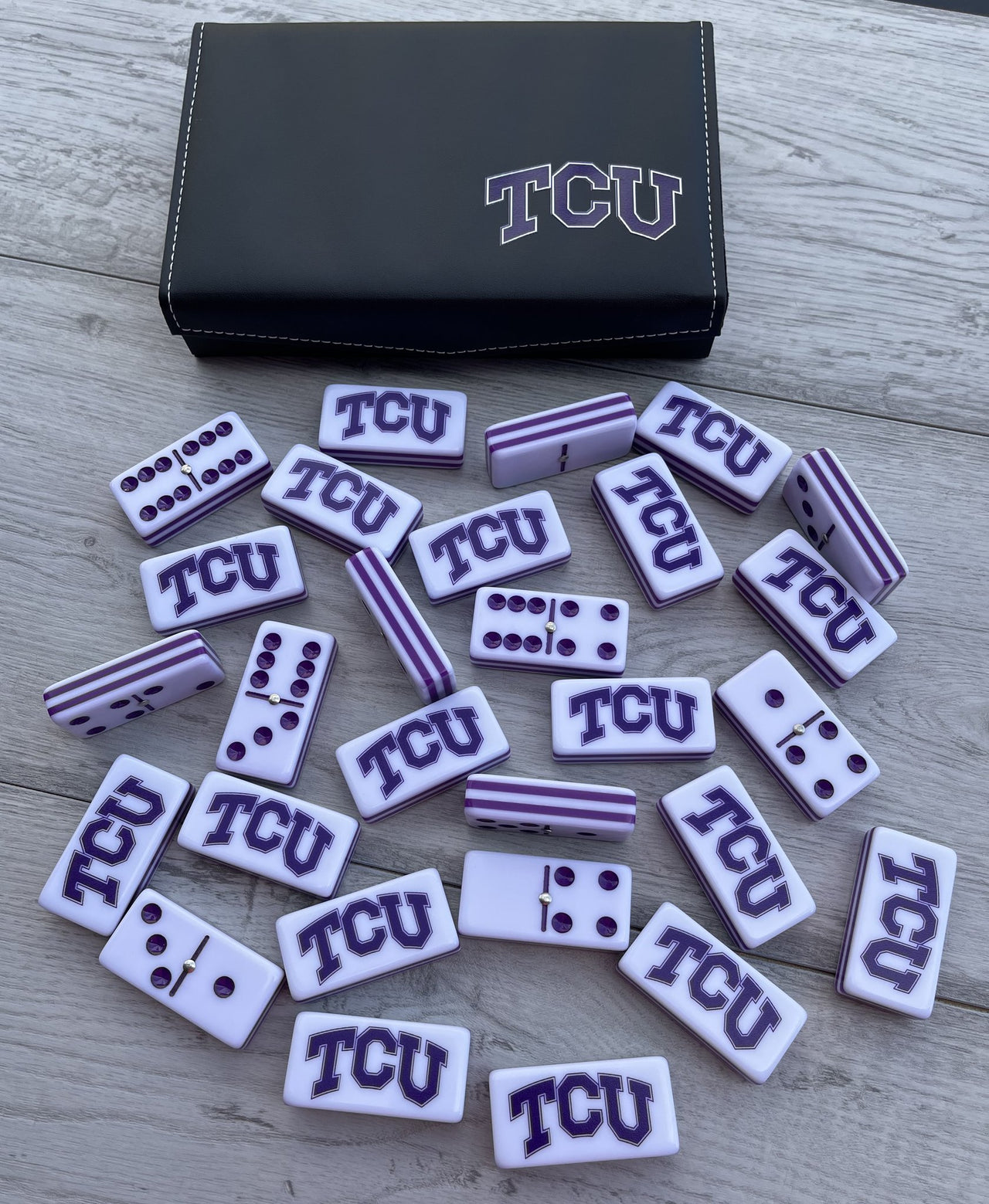 TCU Horned Frogs Dominoes Set American College Football Custom Acrylic Dominoes Size Jumbo with Spinner