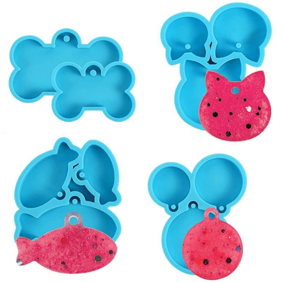 5 Pcs Dog Tag Molds Kit Mold / Cat Tag Mold / Animal Silicone Molds for Resin CLEARENCE - Art By Suleny Craft Store LLC