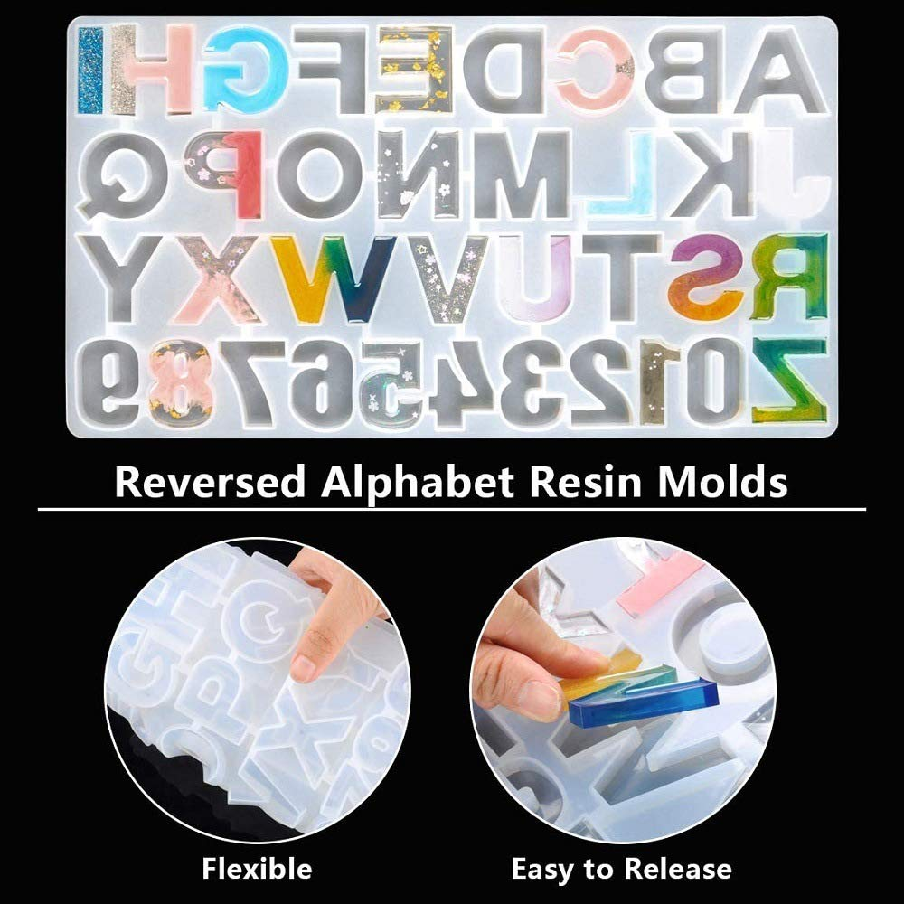 255pcs Alphabet Silicone Mold - Letter Mold for Resin - Reverse Silicone Mold - Mold for Keychain - Letters and Numbers Mold for Epoxy Resin