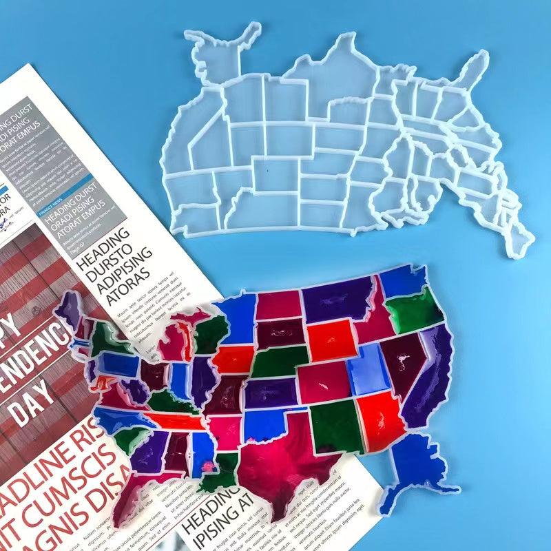 USA Map Mold / Shiny States USA Mold / 50 States Mold / USA Map Puzzle Resin Mold