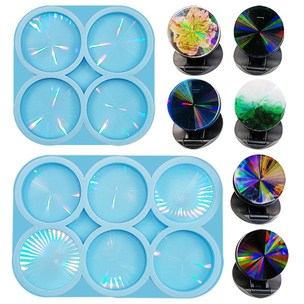 Phone Grip Resin Molds Holographic Silicone On Top Phone Socket Molds 6 Cavity Round Phone Grip Molds for Epoxy Resin with 6Pcs Phone Sockets - Art By Suleny Craft Store LLC